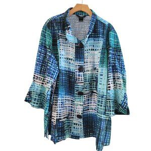 Ali Miles Black Blue blouse lagenlook Plus size 2X Art to Wear wire collar